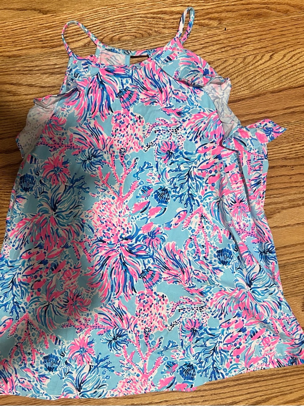 Lilly Pulitzer Blue Tank Top with Pink & Navy Floral Print